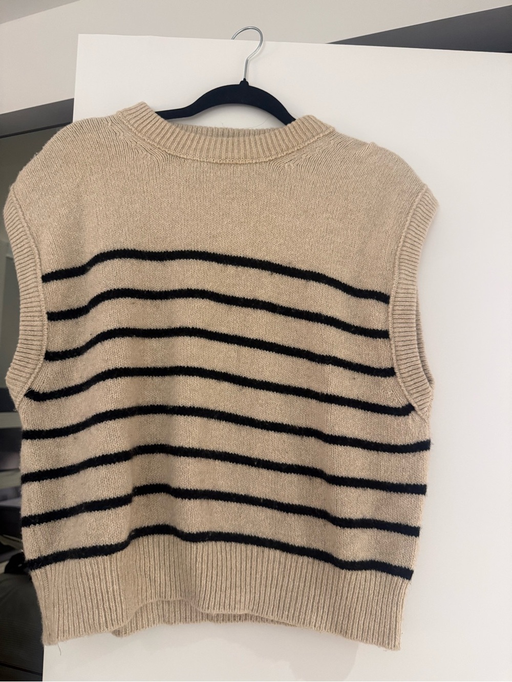 Men's Beige Striped Knit Sweater Vest